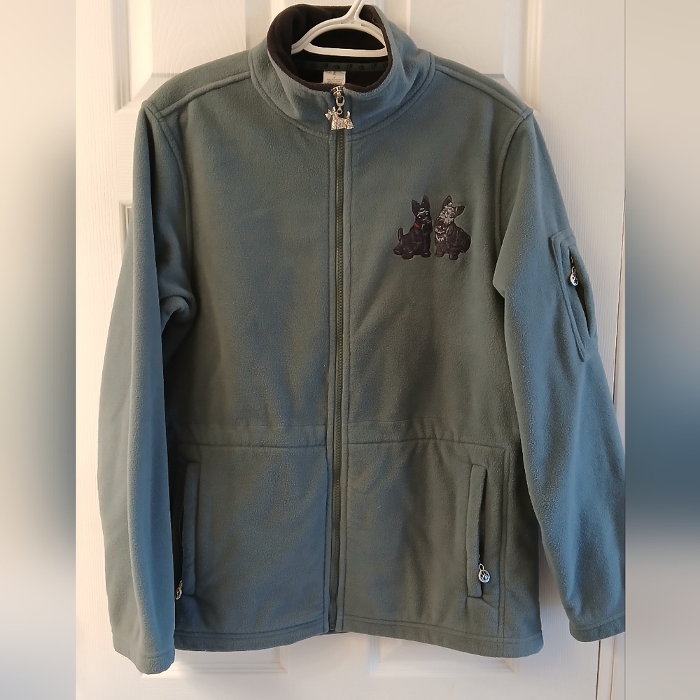 Scottish Terrier Embroidered Fleece Jacket Size M Steel Gray Danbury Mint
